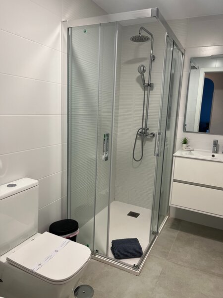 Modern bathroom with walk-in shower