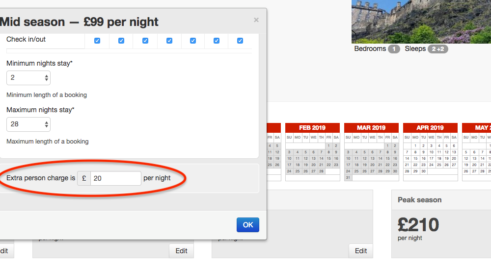 Seasonal extra person charges - Charge for extra person on a seasonal basis (© 2018 Tribalogic)