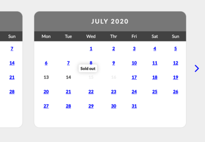 booking screens-sold-out - Guests can now hover over an unavailable date and see that there it is sold out on that date (© Bookster 2020) booking screens-sold-out - Guests can now hover over an unavailable date and see that there it is sold out on that date (© Bookster 2020)