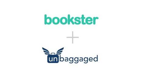Bookster and Unbaggaged - A Bookster logo and an Unbaggaged logo, joined by a plus sign.