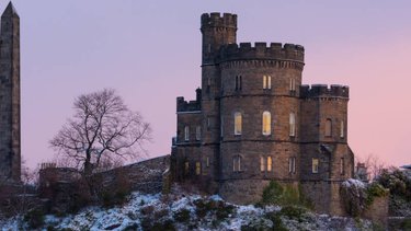 Calton Hill monuments on a frosty winter day in Edinburgh