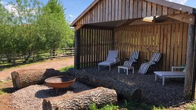 IMG_6330 - Fire pit and undercover seating area for Bothy & Wagon guests.
